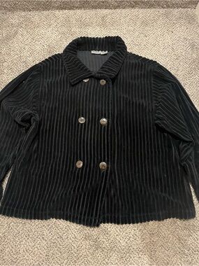 Kiko branded black corduroy jacket double-breasted button design